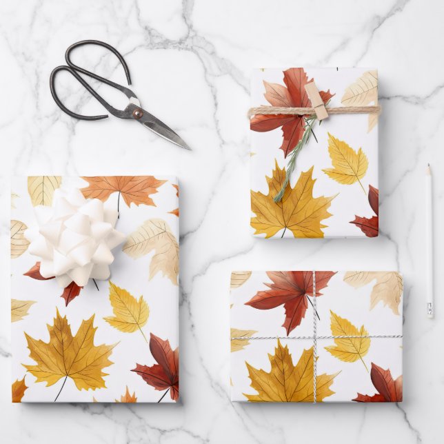 Autumn Fall Leaves Terracotta Brown Boho Pattern  Wrapping Paper Sheet (Front)