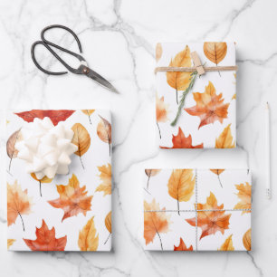 Autumn Fall Leaves Terracotta Brown Boho Pattern Wrapping Paper Sheet