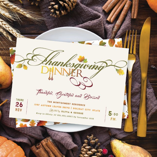 Autumn Fall Leaves Thanksgiving Dinner Feast Party Invitation (Creator Uploaded)