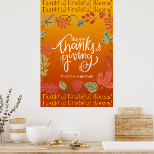 Autumn Fall Leaves Typography Happy Thanksgiving Poster