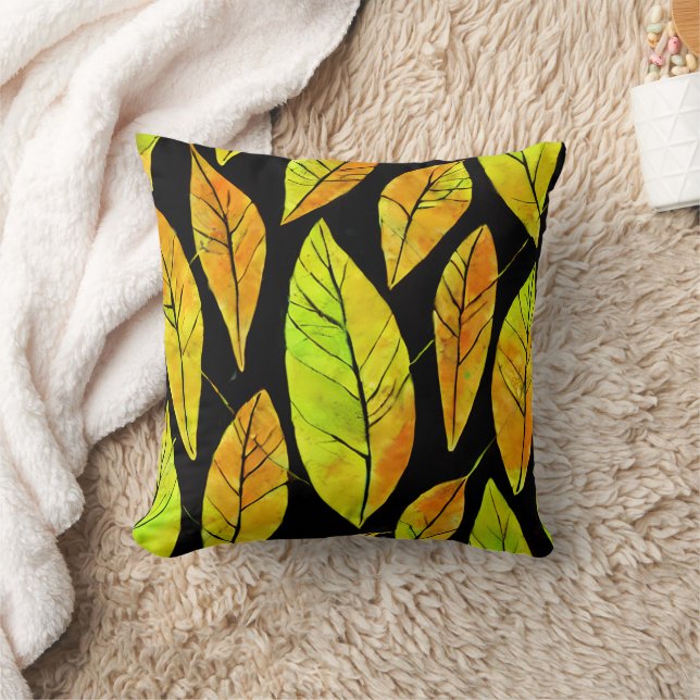 Autumn Fall Leaves Watercolor Pattern Cushion (Blanket)