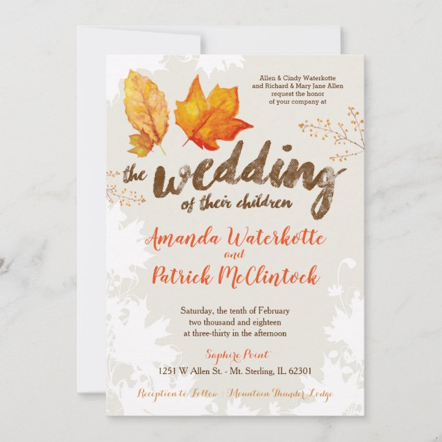 Autumn Fall Leaves Watercolor Wedding Invitation (Front)