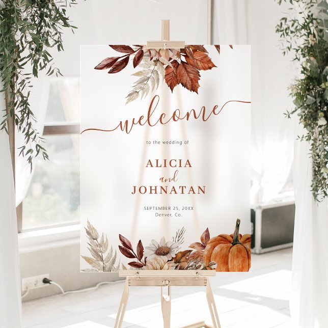 Autumn fall leaves wedding frosted welcome sign (Creator Uploaded)