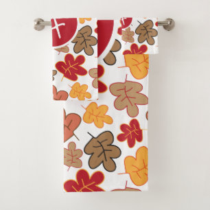 Autumn Fall Leaves Whimsical Pattern Monogrammed Bath Towel Set