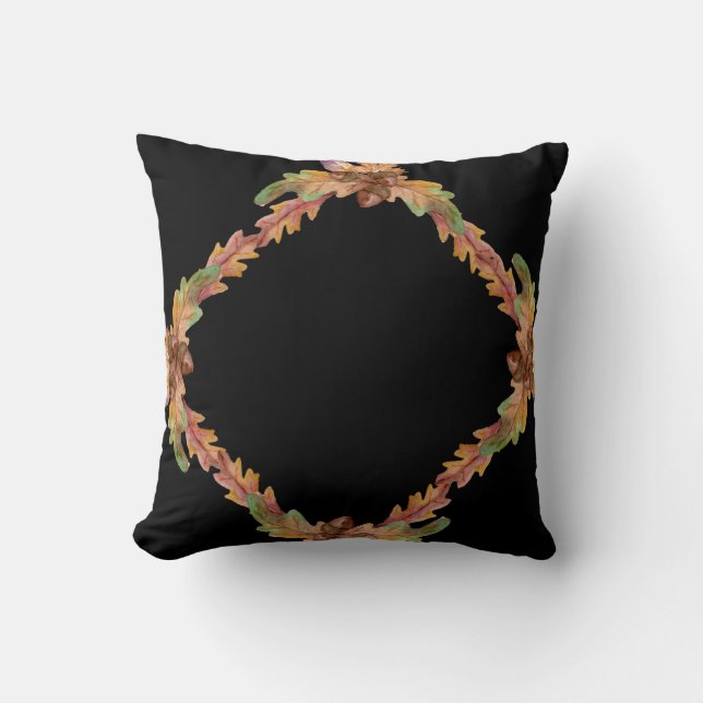 Autumn Fall Leaves wreath frame Pattern Brown Cushion (Front)