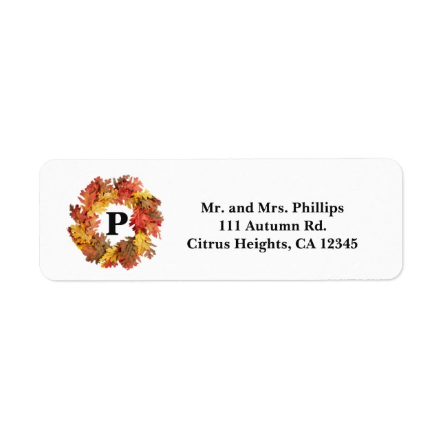 Autumn Fall Leaves Wreath Rustic Return Address Label (Front)