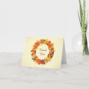 Autumn Fall Leaves Wreath Thank You Note Card
