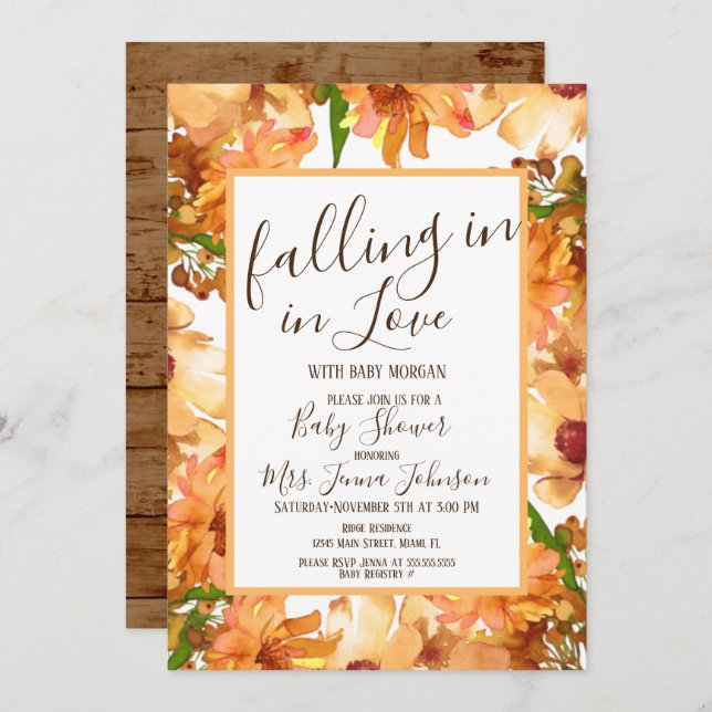 Autumn Fall Love Greenery Baby Shower Rustic   Invitation (Front/Back)