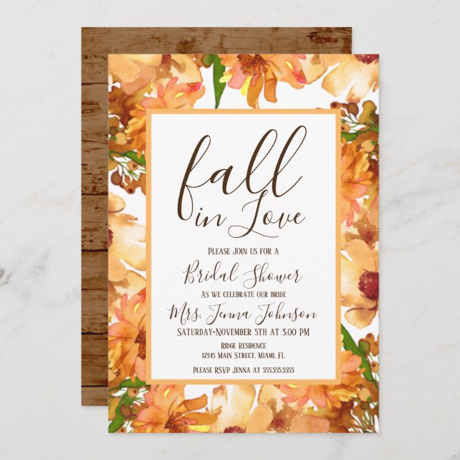 Autumn Fall Love Greenery Bridal Shower Rustic Invitation (Front/Back)
