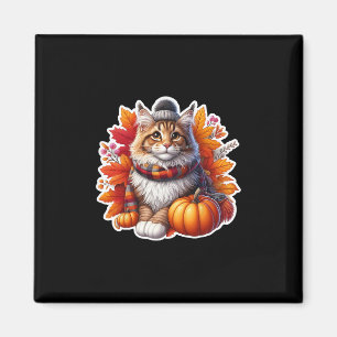 Autumn Fall Main Coon Cat Owner Thanksgiving Mom D Magnet