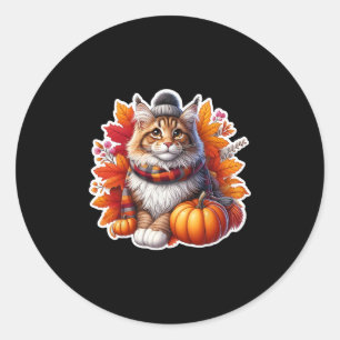 Autumn Fall Main Coon Cat Owner Thanksgiving Mum D Classic Round Sticker