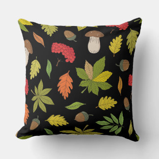Autumn Fall maple leaf mushroom pattern Cushion