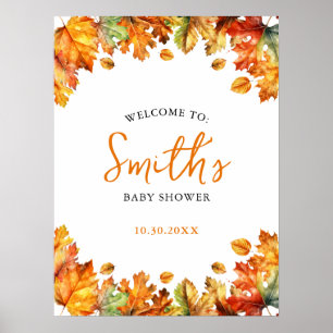 Autumn Fall Maple Leaves Baby Shower Poster