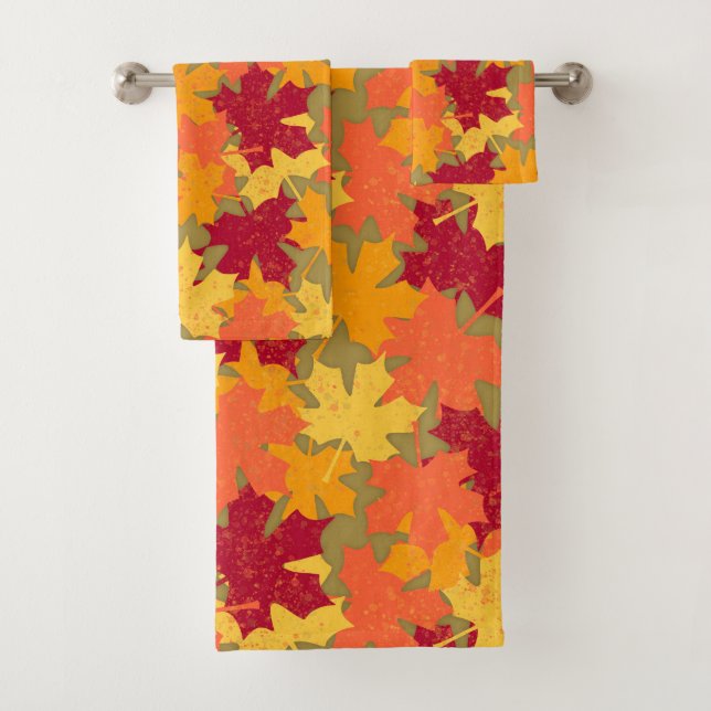 Autumn Fall Maple Leaves Pattern Bath Towel Set (Insitu)