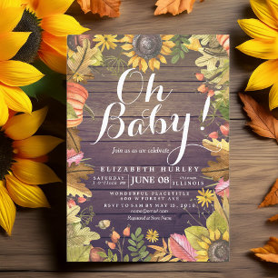 Autumn Fall Maple Leaves Pumpkin Baby Shower Cards