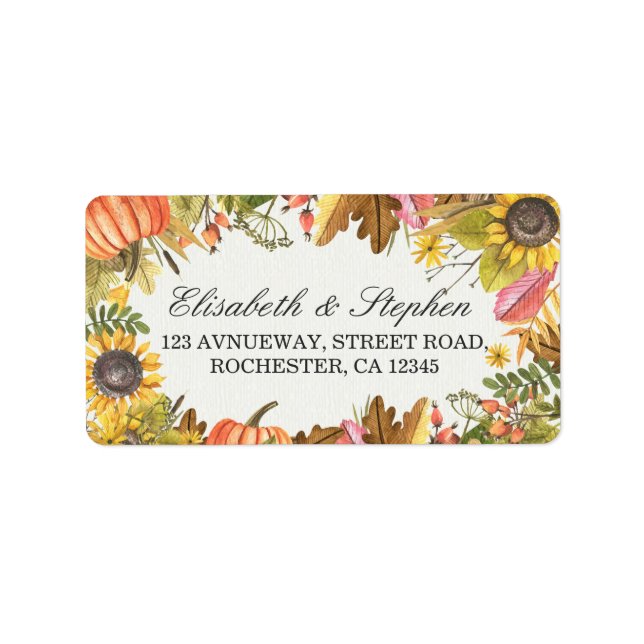 Autumn Fall Maple Leaves Pumpkin Wedding Address Label (Front)