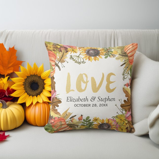 Autumn Fall Maple Leaves Pumpkin Wedding Shower Cushion (Creator Uploaded)
