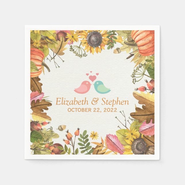 Autumn Fall Maple Leaves Pumpkin Wedding Shower Napkin (Front)