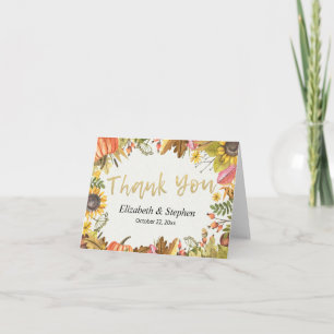 Autumn Fall Maple Leaves Pumpkin Wedding Thank You Card