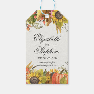 Autumn Fall Maple Leaves Pumpkin Wedding Thank You Gift Tags