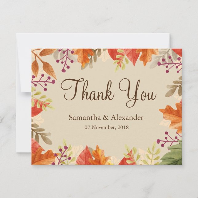 Autumn Fall Maple Leaves Thank You Card (Front)
