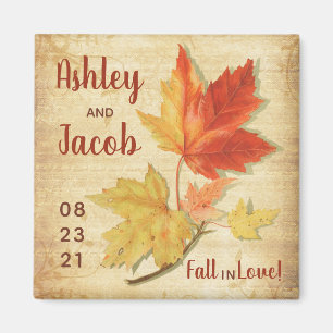 Autumn Fall Maple Leaves Wedding Favour Save Date Magnet