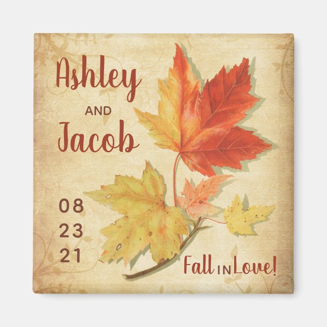 Autumn Fall Maple Leaves Wedding Favour Save Date Magnet (Front)