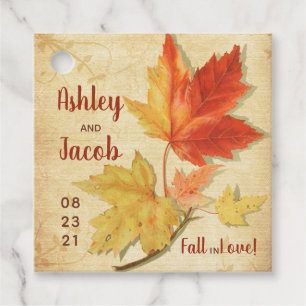 Autumn Fall Maple Leaves Wedding Favour Save Date Tags