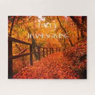 Autumn Fall Modern Thanksgiving Leaves Orange Jigs Jigsaw Puzzle