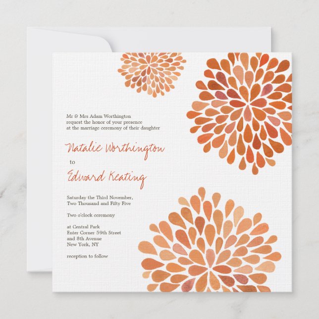 Autumn Fall Orange Wedding Flower Blooms Invite (Front)