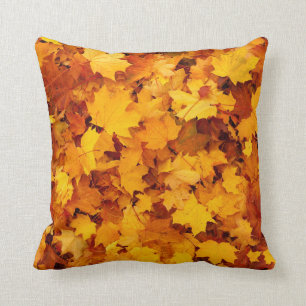 Autumn Fall Orange Yellow Brown Maple Leaves  Cushion