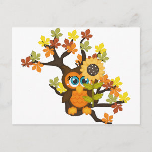 Autumn, Fall Owl with Sunflowers Postcard