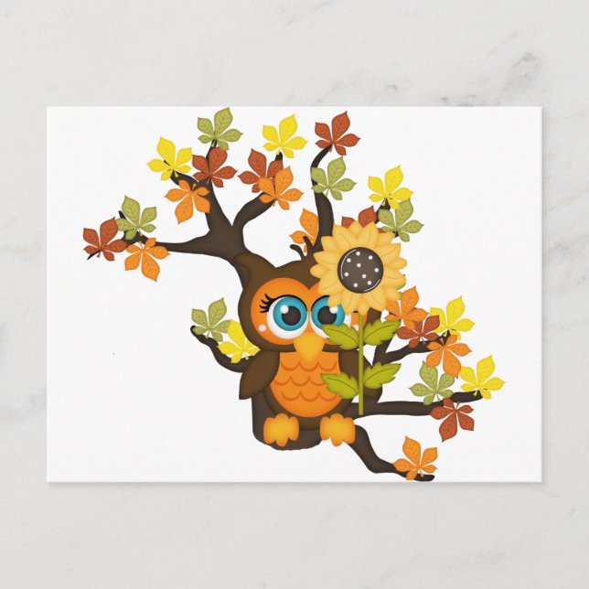 Autumn, Fall Owl with Sunflowers Postcard (Front)