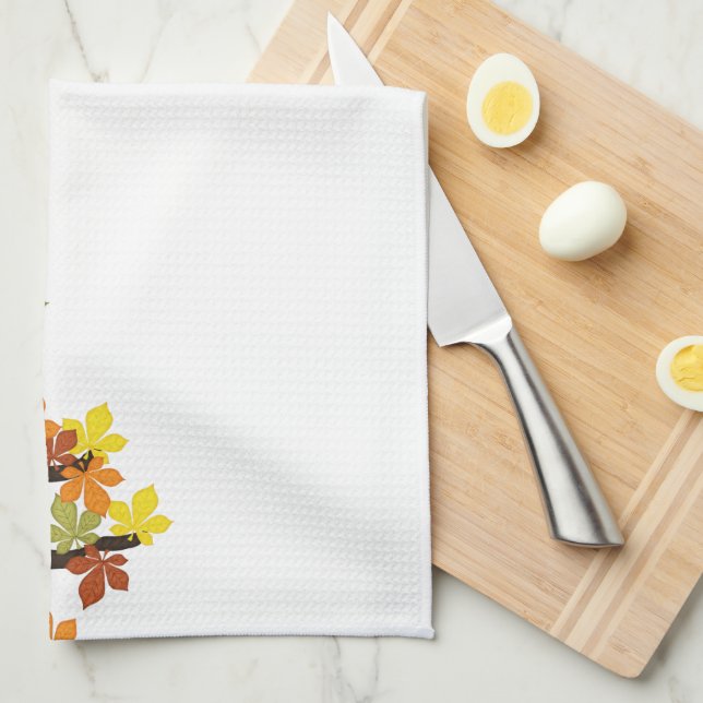Autumn, Fall Owl with Sunflowers Tea Towel (Quarter Fold)