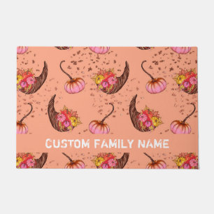 Autumn Fall Pink Pumpkin Door Mat