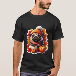 Autumn Fall Pug Dog Owner Lover Pumpkin Leaves Vin T-Shirt