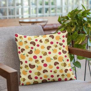 Autumn Fall Pumpkin Acorn Chestnut Berries Pattern Cushion