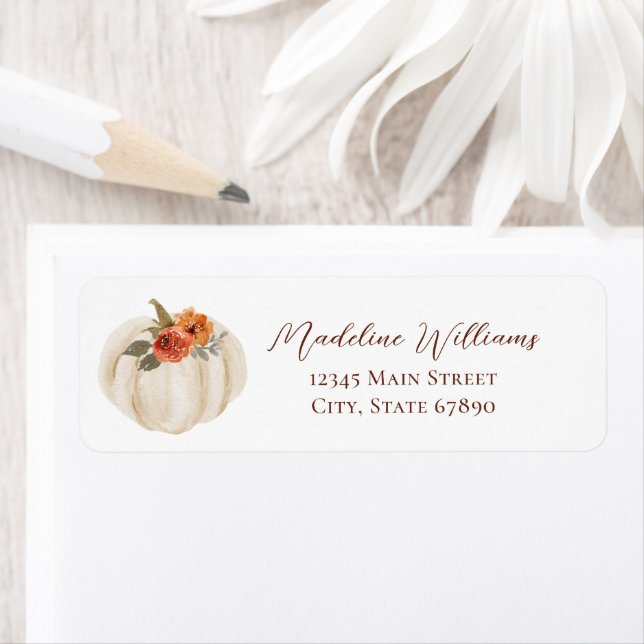 Autumn Fall Pumpkin Elegant Script Address Return Address Label (Insitu)