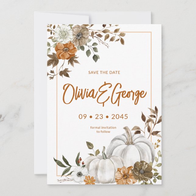 Autumn Fall Pumpkin Floral Frame Invitation (Front)