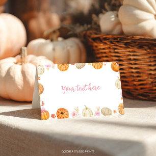 Autumn Fall Pumpkin Girl Birthday Food Tent Place Card