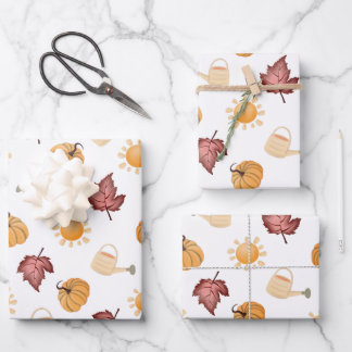 Autumn Fall Pumpkin Leaf Wrapping Paper Sheet
