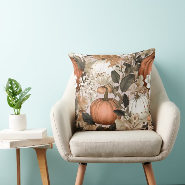 Autumn / Fall Pumpkin leaves floral Cushion (Chair)
