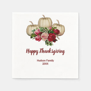 Autumn Fall Pumpkin Maroon Roses Thanksgiving Napkin