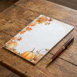 Autumn / Fall pumpkins and leaves unlined note pad<br><div class="desc">This unlined notepad features a beautiful autumn inspired design with hand painted style pumpkins and swirling fall leaves in warm orange tones. The charming border creates a cosy, seasonal atmosphere perfect for letter writing, jotting down notes, or organising to do lists. Celebrate the harvest season with every use, adding a...</div>