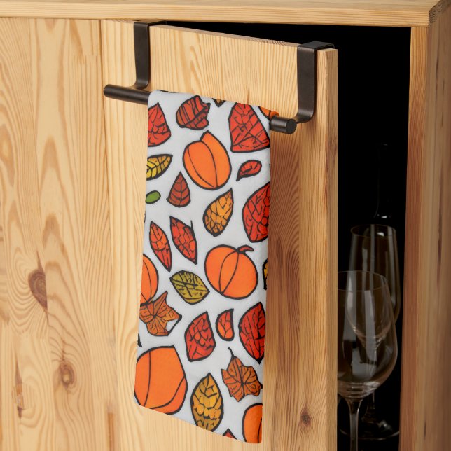 Autumn Fall Pumpkins & Leaves Kitchen | Holiiday Tea Towel (Thirds Fold)