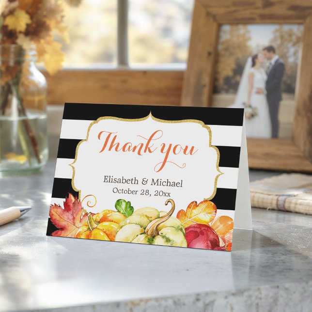 Autumn Fall Pumpkins Maple Leaves Thank You Card (Creator Uploaded)