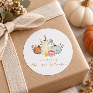 Autumn Fall Pumpkins Personalised Name A Gift From Classic Round Sticker