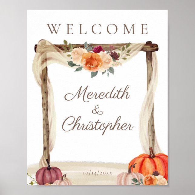 Autumn Fall Pumpkins Wedding Welcome Poster (Front)