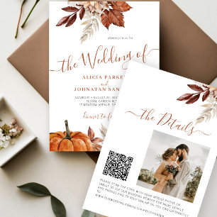 Autumn fall QR code boho botanical wedding Invitation