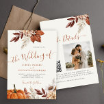 Autumn fall QR code boho botanical wedding Invitation<br><div class="desc">Modern rustic watercolor botanical flowers,  pumpkin,  foliage,  and dried leaves making a chic autumn budget affordable all in one off white wedding invitation with a trendy handwriting calligraphy script and earthy terracotta beige colour palette.                  Personalise it with your photo and QR code to your website or to RSVP online.</div>